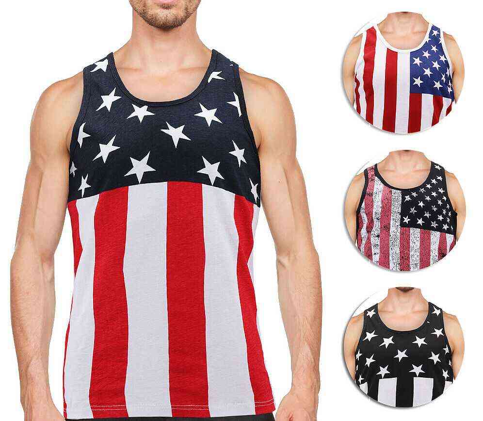 Men’s USA American Flag Sleeveless Shirt Summer Beach Patriotic Tank ...