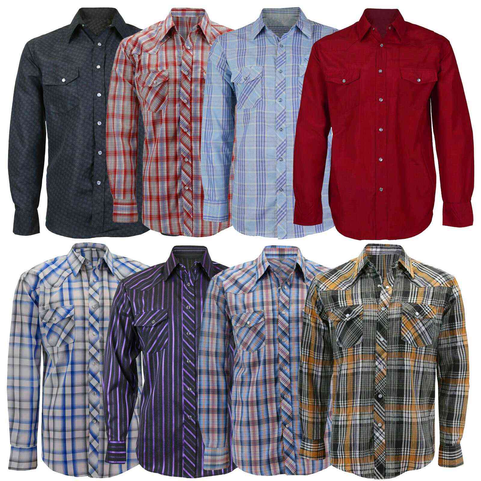 Men's Casual Western Button Up Long Sleeve Rodeo Pearl Snap Cowboy ...