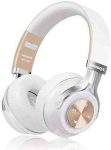 Bluetooth Headphones, Riwbox XBT-880 Wireless Bluetooth Headphones Over Ear with Microphone and Volume Control Wireless and Wired Foldable Headset for iPhone/iPad/PC/Cell Phones/TV (White&Gold)