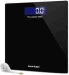 Weight Scale, SmarTake Precision Digital Body Bathroom Scale with Step-On Technology, 6mm Tempered Glass Easy Read Backlit LCD Display, Body Tape Measure Included, 400 Pounds, Black