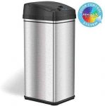 iTouchless 13 Gallon Stainless Steel Automatic Trash Can with Odor-Absorbing Filter and Lid Lock, Sensor Kitchen Garbage Bin, Power by Batteries (not included) or Optional AC Adapter (sold separately)