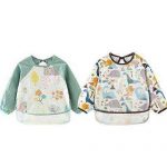 Happy Cherry Baby Newborns Waterproof Sleeved Bib Cartoon Playing Painting Apron with Pocket