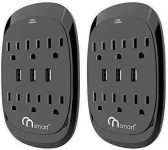 ONSMART USB Wall Tap Surge Protector with 6 outlets 3 USB, 3.4A Output, Portable Wall-Mount Socket, 300J Surge Protection & Smart Charging for Home- Office- Kitchen- Travel (2 Pack)
