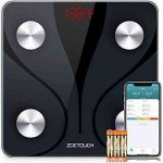 ZOETOUCH Body Fat Scale with iOS and Android App, Smart BMI Scale Digital Wireless Bathroom Weight Scale, Body Composition Monitor Analyzer – Black