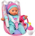 Baby Doll Car Seat with Toy Accessories, Includes 12 Inch Soft Body Doll, Booster Seat Carrier, Rattle Toy, Bib and 2 Bottles, A Travel Gift Set for Toddlers Infants Girls and Boys