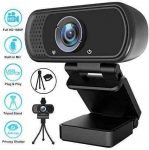 Webcam, HD Webcam 1080P with Privacy Shutter and Tripod Stand, Pro Streaming Web Camera with Microphone, Widescreen USB Computer Camera for PC Mac Laptop Desktop Video Calling Conferencing Recording