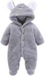 LOTUCY Newborn Baby Boys Girls Cartoon Bear Ears Warm Fleece Hooded Romper Jumpsuit