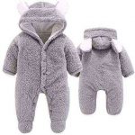 VNVNE Newborn Baby Cartoon Bear Snowsuit Warm Fleece Hooded Romper Jumpsuit