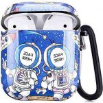 Airpods Case, Airpods Protective Hard Case Cover with Keychain Compatible with AirPods 2/1 Cute Girls Men Durable Shockproof Anti Lost Case for AirPods Charging Case (Astronaut)