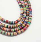 Environmental Handmade Polymer Clay Beads, Disc/Flat Round, Heishi Beads, Mixed Color, 6x1mm, Hole: 2mm; about 380~400pcs/strand, 17.7″ (X-CLAY-R067-6.0mm-M2)