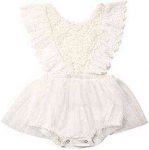 Newborn Infant Baby Girls Ruffle Sleeve Romper Bodysuit Lace Tutu Dress Jumpsuit Outfits Clothes