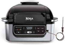 Ninja Foodi Pro 5-in-1 Integrated Smart Probe and Cyclonic Technology Indoor Grill, Air Fryer, Roast, Bake, Dehydrate (AG400), 10″ X 10″, Black and Silver