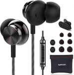 Betron BS10 Noise Isolating Earphones, in Ear Headphones with Microphone and Volume Control, Powerful Bass Sound Includes 3 Different Sized Pairs of Ergonomic Earbuds and Carry Bag, Black
