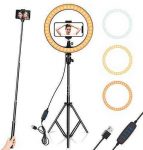 Ring Light 10″ with Tripod Stand & Phone Holder for YouTube Video, Desktop Camera Led Ring Light for Streaming, Makeup, Selfie Photography Compatible with iPhone Android
