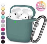 GEAK Compatible with AirPods Case, Silicone Protective Cover Skin (Front LED Visible) for Apple AirPods 1 & 2 Wireless Charging Case, Pine Green