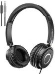 VOGEK On Ear Headphones with Mic, Lightweight Portable Fold-Flat Stereo Bass Headphones with 1.5M Tangle Free Cord and Microphone-Black