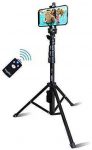 Selfie Stick & Tripod Fugetek, Integrated, Portable All-in-One Professional, Heavy Duty Aluminum, Bluetooth Remote Compatible with Apple & Android Devices, Non Skid Tripod Feet, Extends to 51″, Black