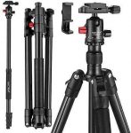 MACTREM Professional Camera Tripod with Phone Mount, 62″ DSLR Tripod for Travel, Super Lightweight and Reliable Stability, Ball Head Tripod Detachable Monopod with Carry Bag (Black)