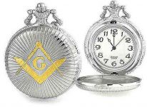 Freemason Pocket Watch – Duo-Tone Steel and Gold Color Emblem / Mason Square and Compass Design – Masonic Quartz Watches