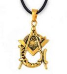 Freemason Pendant – Gold Plated Stainless Steel with Deep Etched Masonic Eye of Providence Symbol Inside of Square & Compass