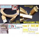 3ft 2in1 Gold Braided Heavy Duty iPhone Apple iOS / Android USB Cable for: Fits all iPhones 5 to 11 Pro Max MODELS / Android Micro-USB