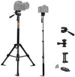 Tripod for Camera and Phone Monopod with Remote Action Camera Mount Adapter Small Flexible Travel Selfie Stick Tripod Stand Aluminum for DSLR Projector Camcorder, Smart Phone by BESNFOTO
