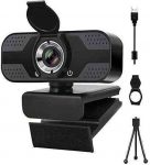 1080P USB Computer Webcam with Microphone, Tripod Stand & Cover, for Windows Mac OS PC, Laptop, Desktop, for Live Streaming, Video Call, Conference, Online Class- Auto Light Correction, Manual Focus