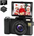 Digital Camera Vlogging Camera with YouTube 30MP Full HD 2.7K Vlog Camera with Flip Screen 180° Rotation with 32GB Memory Card and 2 Batteries