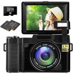 Digital Camera Vlogging Camera 30MP Full HD 2.7K Vlog Camera with Flip Screen 3 Inch Screen Vlog Camera for YouTube with 2 Batteries