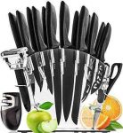 Stainless Steel Knife Set with Block 17 Piece Set Kitchen Knives Set Chef Knife Set with Knife Sharpener, 6 Steak Knives with Bonus Peeler Scissors Cheese Pizza Knife and Acrylic Stand by Home Hero