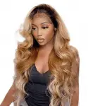 Dolago Lace Closure Wigs Body Wave 1b/4/27# 4X4 Part Lace Closure Wig with Baby Hair Ombre Color 150% Density Human Hair Wigs Natural Looking Pre Plucked with Baby Hair