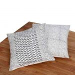 18 x 18 Hand Block Printed Cotton Pillow with Kilim Pattern, Set of 2, Black & White – By Casagear Home