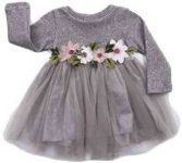 Toddler Kids Baby Girls Knitted Tulle Cap Tutu Dresses Jersey Dress Outfit(3-9months, Grey)