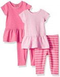 Hanes Ultimate Baby Girls Flexy Set-2 Short Sleeve Dresses with 2 Leggings