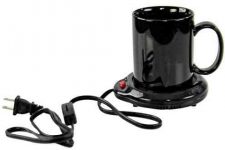 HOME-X Black Mug with Mug Warmer Set, Coffee Accessory for Home or Office, Small Electric Coffee Mug Plate Warmer, Heated Mug Coaster, 3 1/2″ D x 4″ H, Black