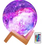 BRIGHTWORLD Moon Lamp Kids Night Light Galaxy Lamp 5.9 inch 16 Colors LED 3D Star Moon Light with Wood Stand, Remote & Touch Control USB Rechargeable Gift for Baby Girls Boys Birthday