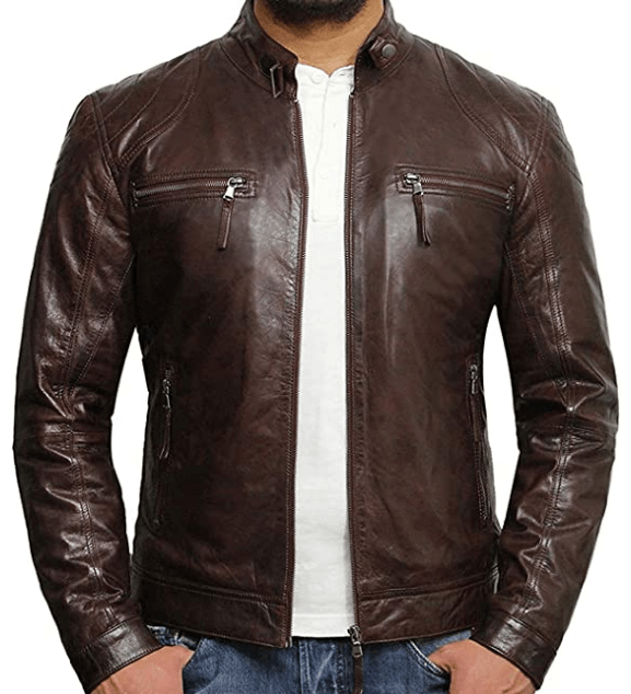 Black Leather Jacket Mens - Cafe Racer Real Lambskin Leather Distressed ...