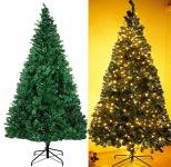 Lulu Home 7.5 Ft Artificial Christmas Tree with 600 LED Warm White String Lights (Not Pre-Strung) and 1350 Branch Tips, 8 Lighting Modes Artificial Christmas Tree with Iron Stand