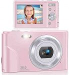 Digital Camera, Lecran FHD 1080P 36.0 Mega Pixels Vlogging Camera with 16X Digital Zoom, LCD Screen, Compact Portable Mini Cameras for Students, Teens, Kids (Pink)