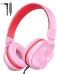 PeohZarr On-Ear Headphones with Microphone, Lightweight Folding Stereo Bass Headphones with 1.5M Tangle Free Cord, Portable Wired Headphones for Smartphone Tablet Laptop Computer MP3/4-Pink