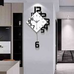 FLEBLE Big Wall Clock Pendulum Battery Operated Wooden Creative Art Design Pendulum Hanging Clocks Home Decoration for Living Room Bedroom Kitchen Office 31inch