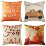 Thanksgiving Fall Pillow Covers 18×18 Inch for Fall Decor Set of 4 Autumn Harvest Pumpkin Theme Farmhouse Decorative Throw Pillow Covers for Sofa Couch Home Decoration