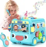 BAOLI Baby Musical Toys Gifts for Toddlers Kids Boys Girls 6-18 Months and up Activity Cube Center Preschool Educational Learning School Bus with Light and Sound (Blue)