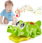 GiftInTheBox Crocodile Musical Toy – Push Pull Toys for 1 Year Old Girl & Boy, Infant or Toddler with Music, Light Up & Game Modes, Awesome Crawling Toys for Baby Walk