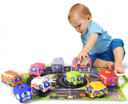 Huanger Soft Car Toy Set with Play Mat for 1 Year Old Baby, Toddlers, Boys and Girls (9 Vehicle and a Play Mat/Storage Bag) | Baby Toys 12-18 Months | Toys for 1 Year Old Boy