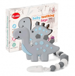Slotic Baby Teething Toys, Dinosaur Teether Pain Relief Toy with Pacifier Clip Holder Set for Newborn Babies, Freezer Safe Neutral Shower Gift, Soft & Textured Stocking Stuffers for Boy and Girl
