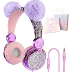 Unicorn Kids Headphones, 85dB Volume Limited Wired On-Ear Headphones, with Super Cute Sparkly Shiny Unicorn Cat Ear, for Kids, Xmas/Birthday Gift for Children/Toddler/Baby