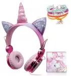 Unicorn Kids Headphones for Girls Children Teens, Wired Headphones with Adjustable Headband, 3.5mm Jack and Tangle-Free Cord, Over On Ear Headset with Mic for School Birthday Xmas Unicorn Gift (Wired)