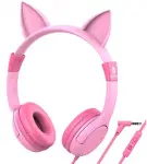 iClever HS01 Kids Headphones with Mic, Food Grade Safe Volume Limited 85/94dB, Cat Ear Pink Headphones for Kids Girls Boys, Wired Children Headphones for Online Learning/School/Travel/Tablet