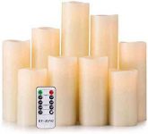RY King Battery Operated Flameless Candles 4″ 5″ 6″ 7″ 8″ 9″ Set of 9 Real Wax Pillar LED Flickering Candles with Remote Control and Timer